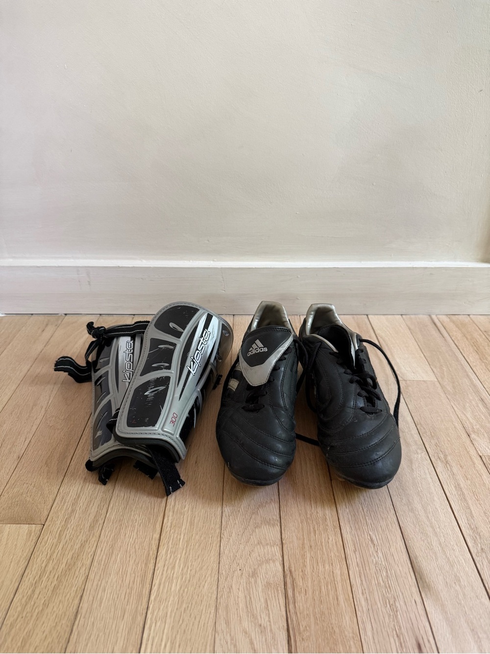 adidas Black Soccer Cleats with Gray Shin Guards